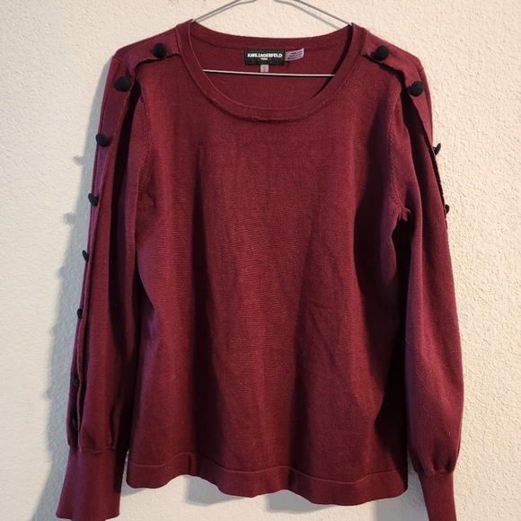 Karl Lagerfeld Sweaters - Karl Lagerfeld Women’s Button-Sleeve Sweater in Maroon size medium